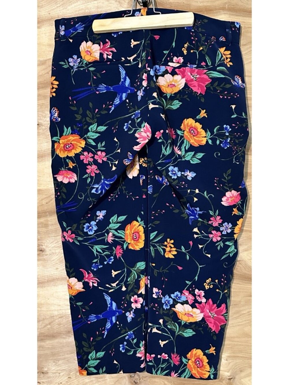 Old Navy Woman 10 Mid-Rise Harper Pants Floral Blue Zipper Stretch Preppy Pocket